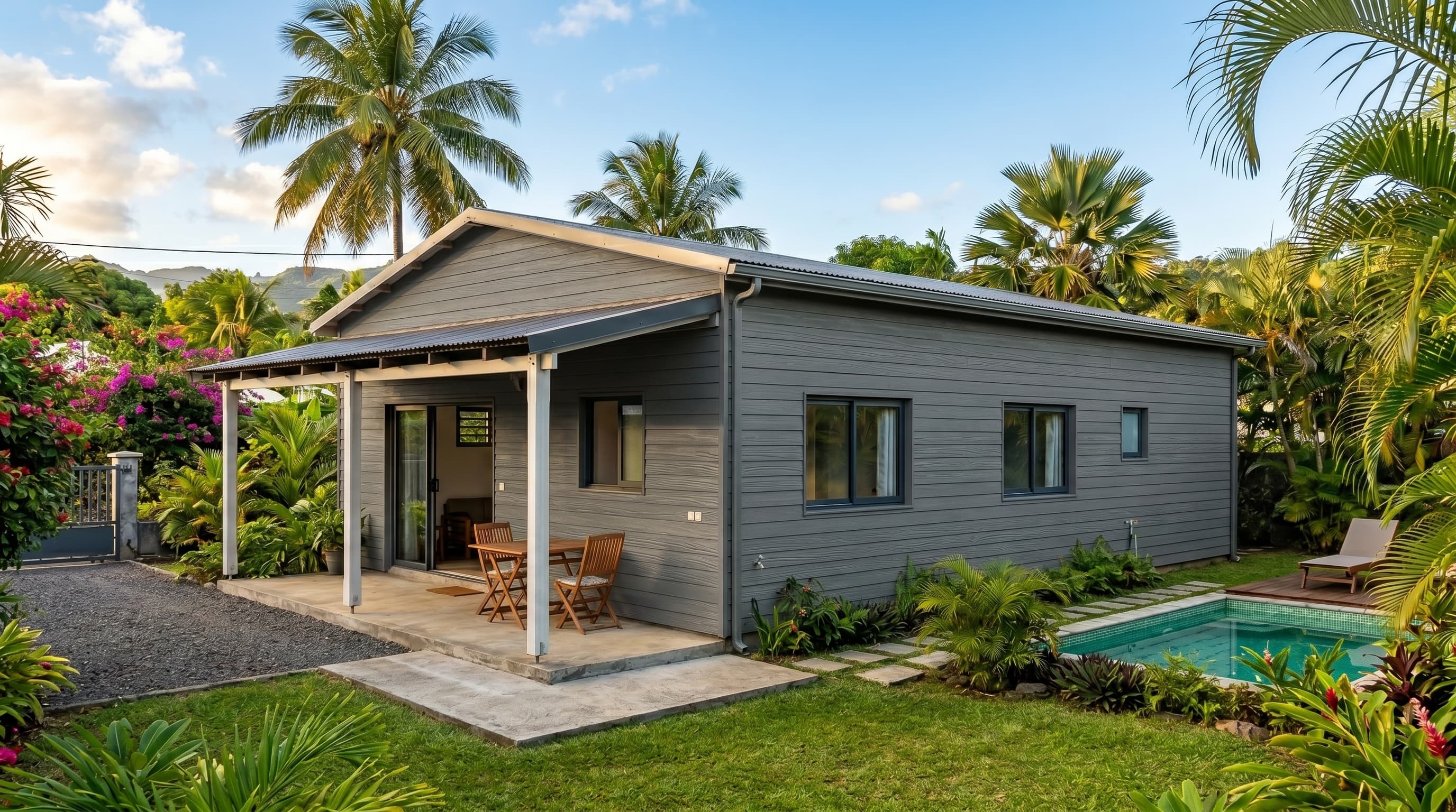 Maison témoin habillée en bardage fibre-ciment finition Modern Grey