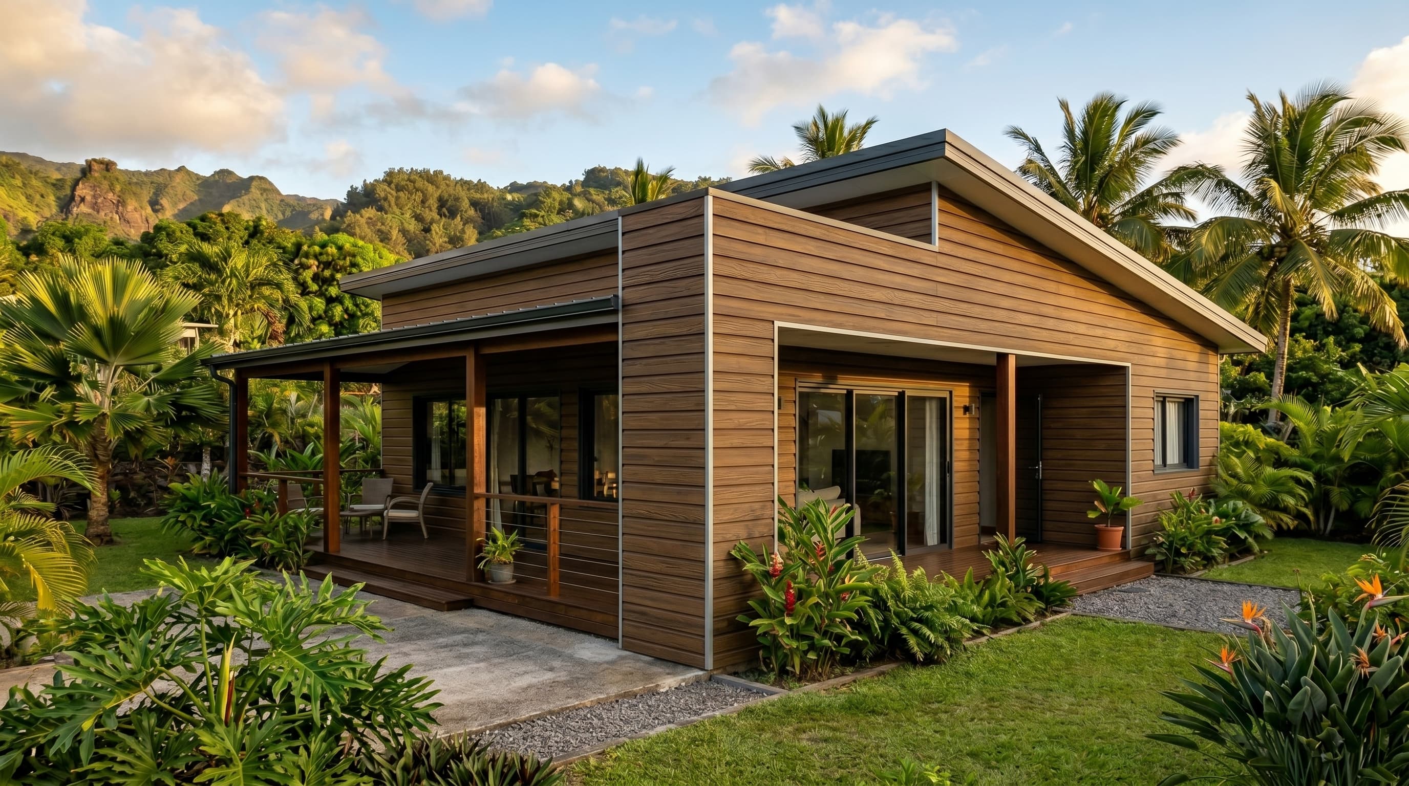 Maison témoin habillée en bardage Wallnut